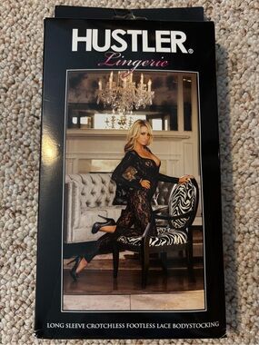 Hustler Hollywood Black Lace Long Sleeve Crotchless Footless Bodystocking